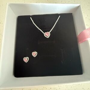Pandora Elegant Pink Heart Necklace and Earring Set